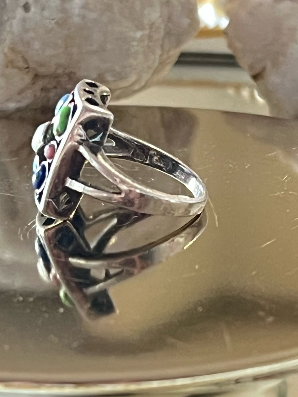Southwestern Sterling Silver Multi-Stone Cluster Ring - Picture 5 of 7